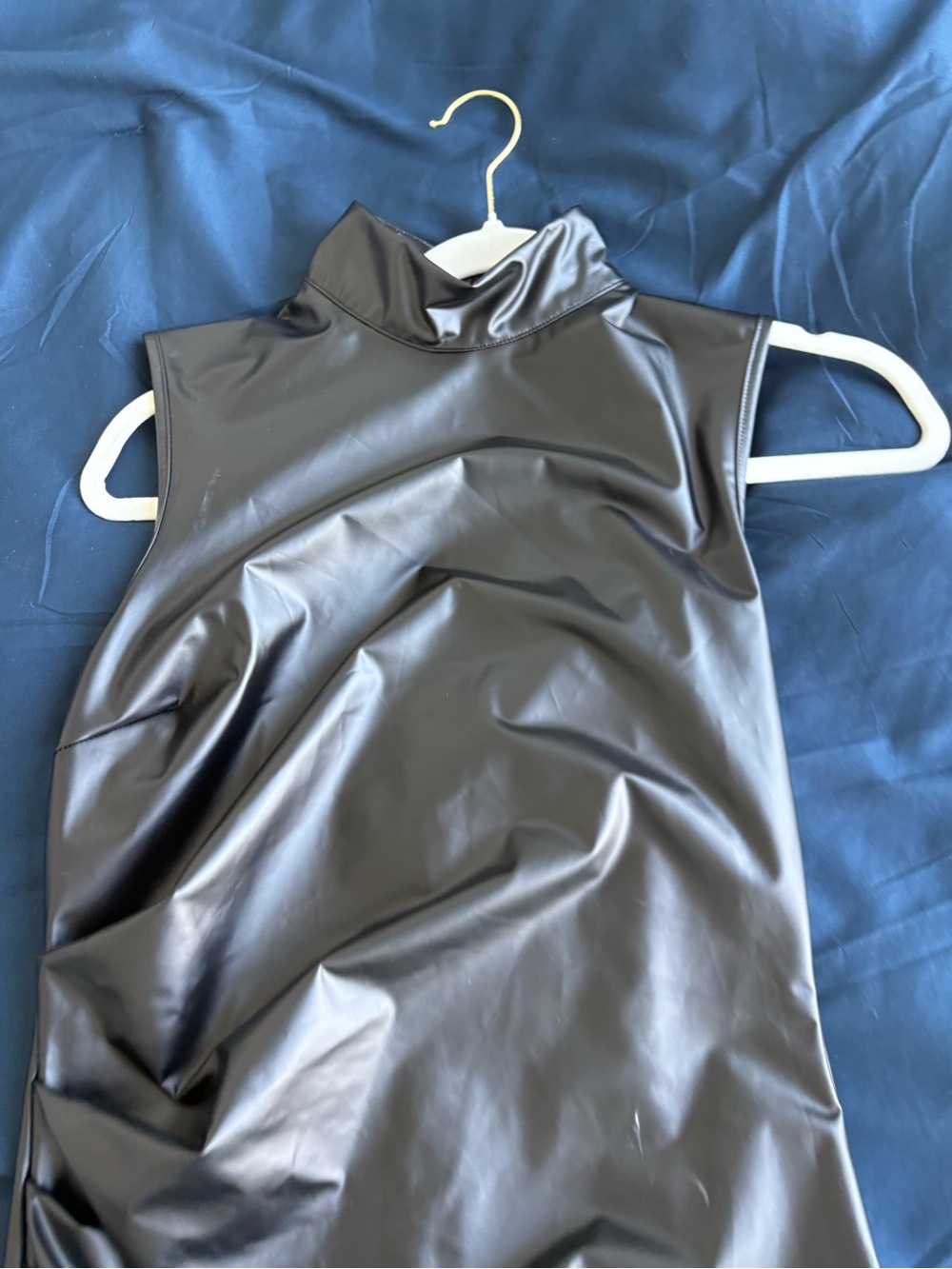 Sexy Mock Neck Faux Leather Maxi Dress - Black - Picture 4 of 5